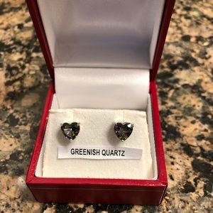 Genuine Greenish Quartz Gemstone Heart Shaped Earrings. Retail 92.00 NWT